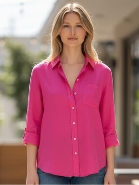 Gap‎ Women's M Linen Blend Button Up Shirt Pink NWT 0150